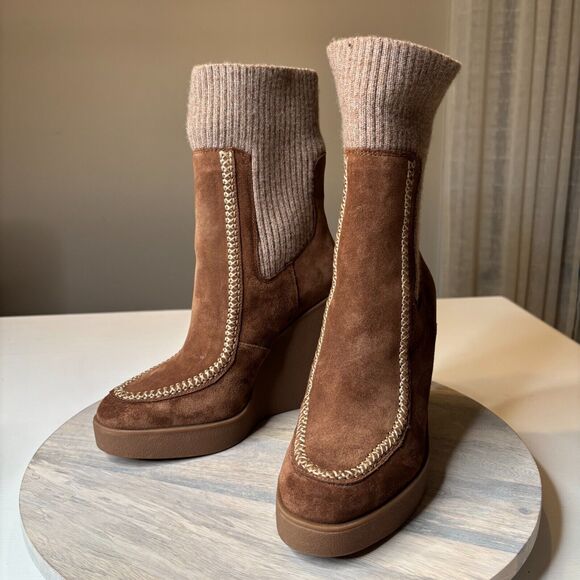 Jessica Simpson Women's Madwen Suede Sock Booties Platform Heels‎ Boots Size 9 M - Picture 1 of 13